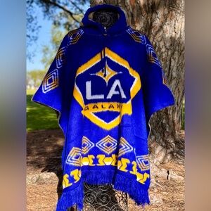 LA Galaxy adult size alpaca poncho, one size, hooded cape, made in Ecuador.